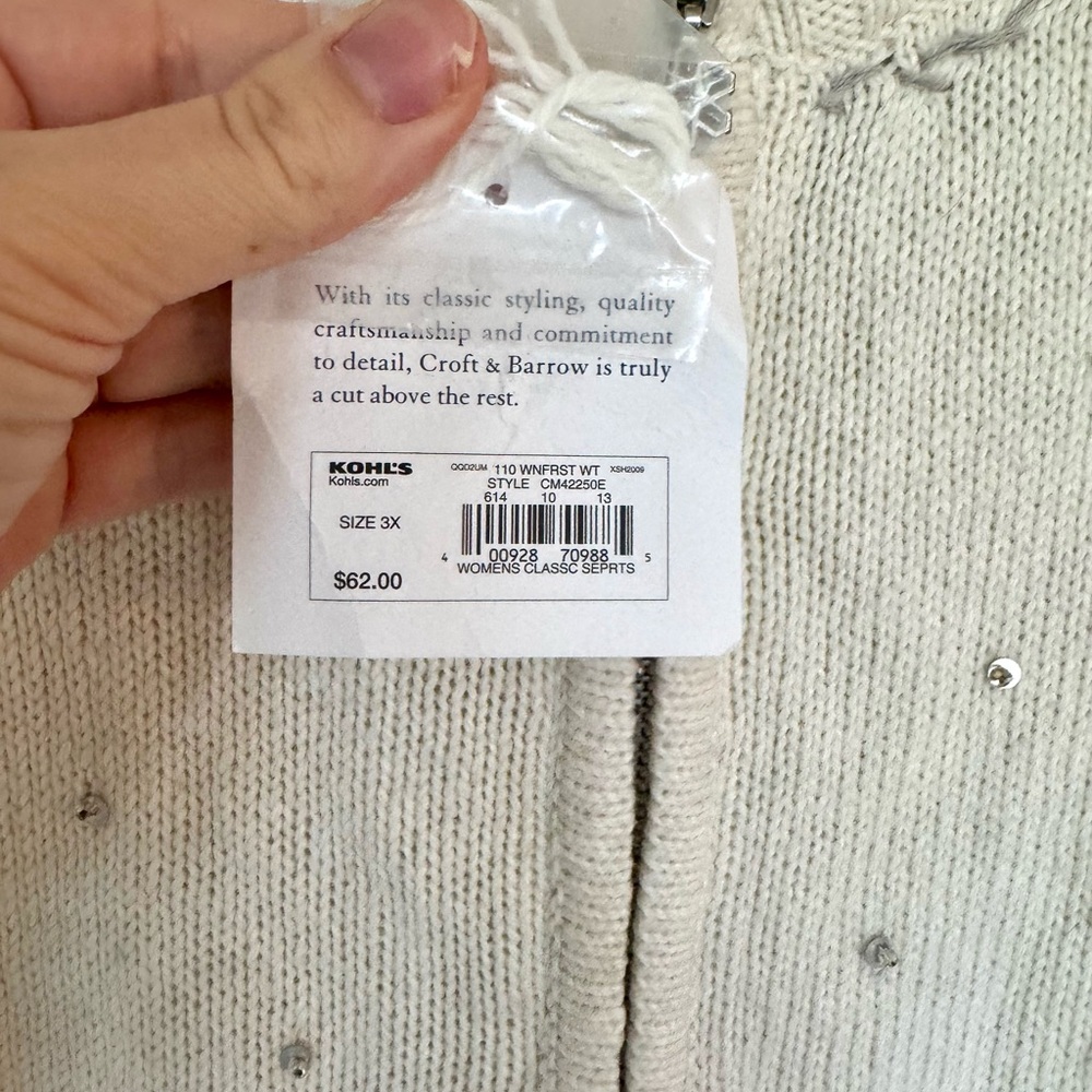 Croft & Barrow Vintage-Style Cardigan| Embroidered Sequin Design| NWT |3X |Cream - Picture 6 of 8